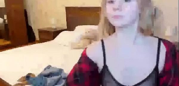  Blonde teen camgirl in see through bra